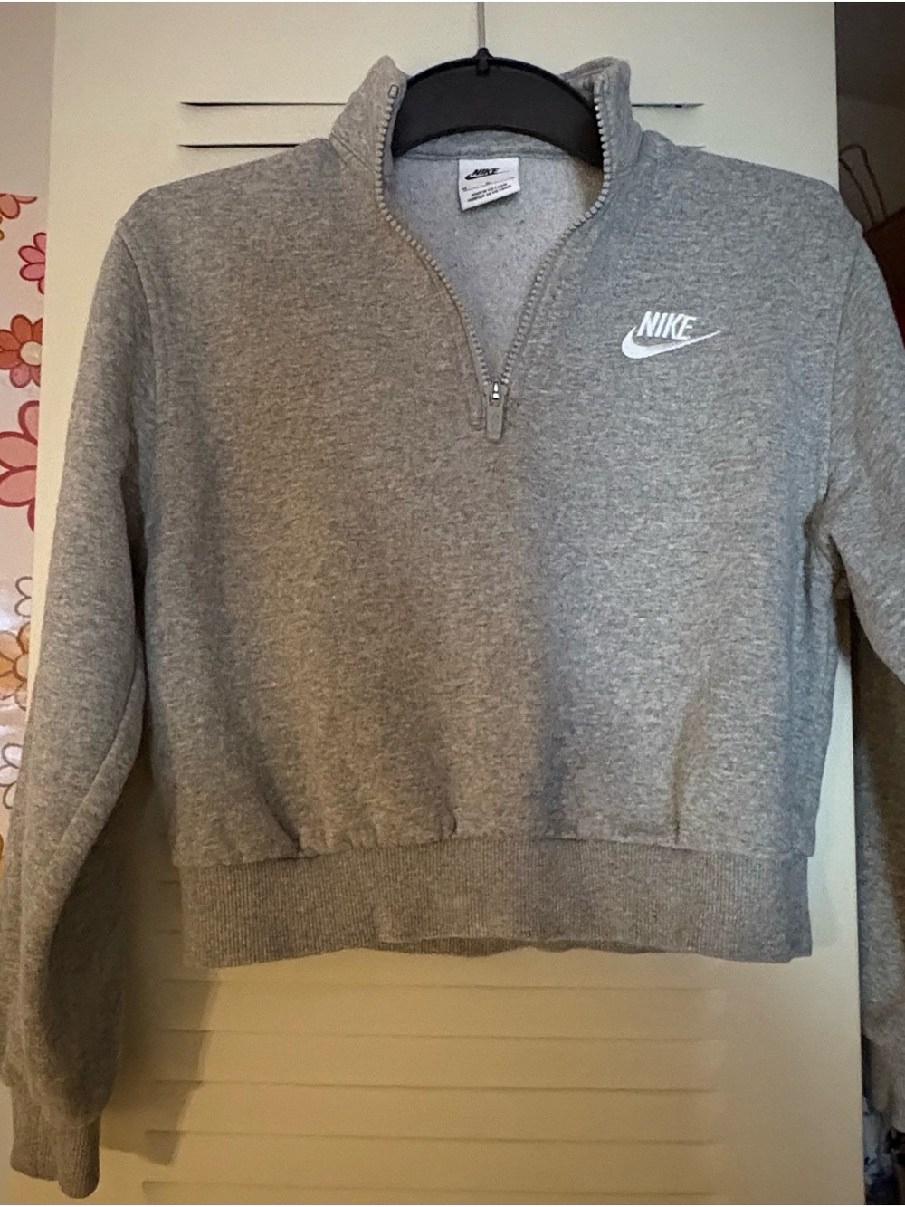 Nike Heather Gray Quarter-Zip Cropped Pullover with wide leg sweat pants.